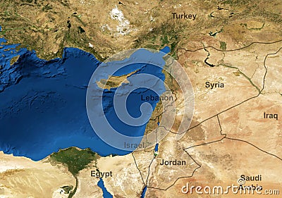 Middle East map in global satellite photo Stock Photo