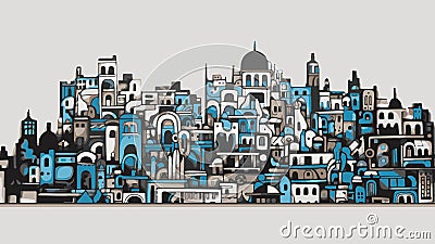 Middle East old town cartoon. Travel holiday voyage tourism arabian city. Cityscape colored vector illustration Vector Illustration