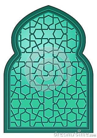 Middle eastern decorative window with traditional ornament glass Vector Illustration