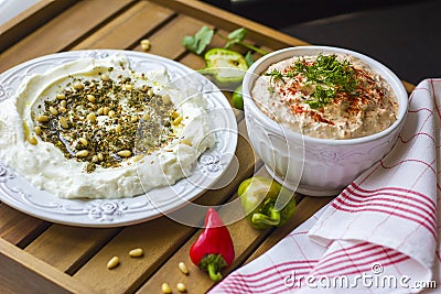 Middle Eastern dish - dense homemade yogurt labneh with zaatar Stock Photo