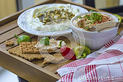 Middle Eastern dish - dense homemade yogurt labneh with zaatar Stock Photo