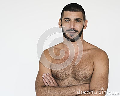 Middle Eastern Man Bare Chest Studio Portrait Stock Photo