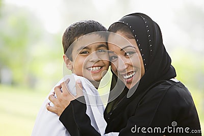 A Middle Eastern woman and her son Stock Photo