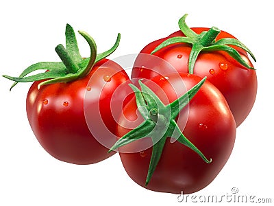 Middle globe heirloom tomatoes Solanum lycopersicum fruit, a group of three, isolated Stock Photo