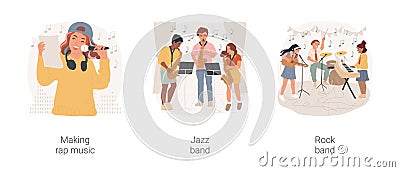 Middle school music classes isolated cartoon vector illustration set. Vector Illustration