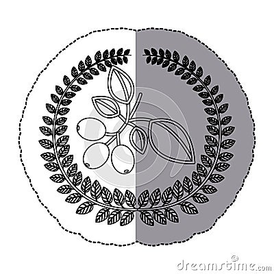 middle shadow monochrome sticker with olive crown with coffee tree branch Cartoon Illustration