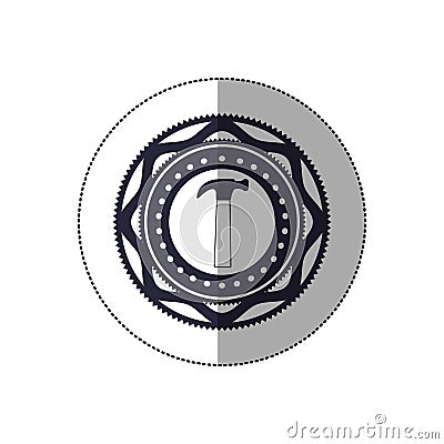 Middle shadow sticker with circular frame with hammer Vector Illustration