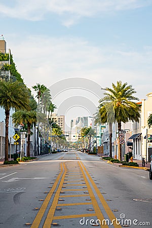 Middle of street photo Miami Beach Collins Ave Coronavirus Covid 19 shut down quarantine Editorial Stock Photo