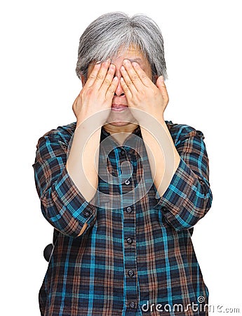 Middleage asian woman cover eyes Stock Photo
