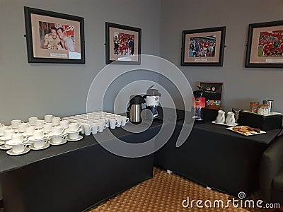 Refreshments at a strategy meeting in for Middlesbrough football club Editorial Stock Photo