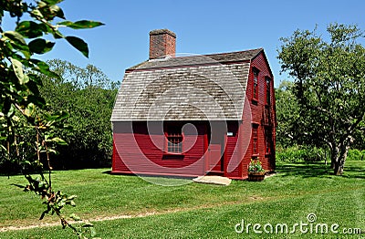 Middletown, RI: c. 1700 Guard House at Prescott Farm Editorial Stock Photo