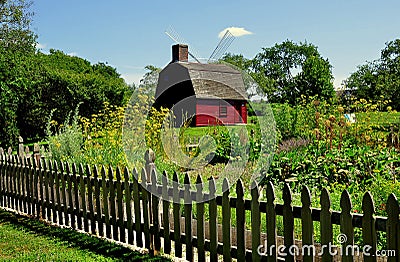 Middletown, RI: c. 1700 Guard House at Prescott Farm Editorial Stock Photo