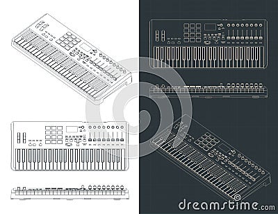 MIDI controller keyboard blueprints Vector Illustration