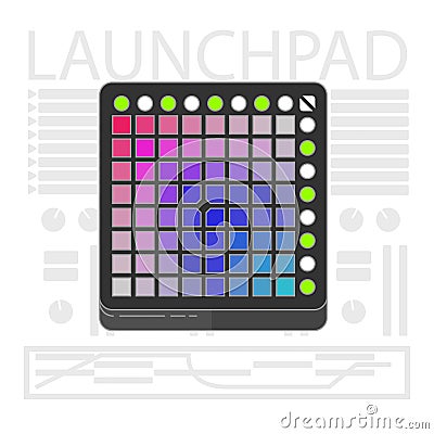 Midi launchpad controller. Flat line art. Vector Illustration