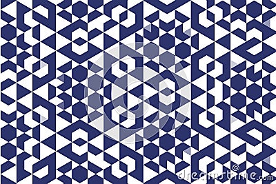 Midnight blue triangular maze pattern, geometric triangle illusion with abstract symmetry. Optical background conce Stock Photo