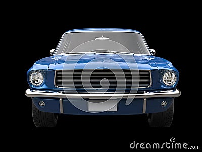 Midnight blue vintage American muscle car - front view closeup shot Stock Photo