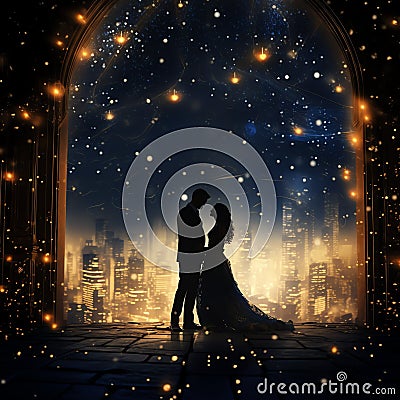 Midnight Kiss new year celebration background Stock Photo