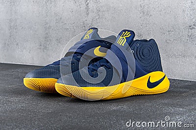 Nike Kyrie 2 Cavs basketball sport shoes. Krasnoyarsk, Russia - May 12, 2017 Editorial Stock Photo