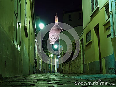 Sacre coeur Paris street night Stock Photo