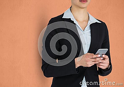 Midsection of businesswoman holding smart phone Stock Photo