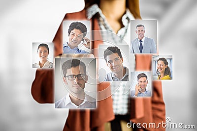 Midsection of businesswoman selecting candidates Stock Photo