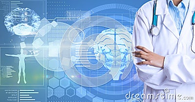 Midsection of doctor against futuristic background Stock Photo