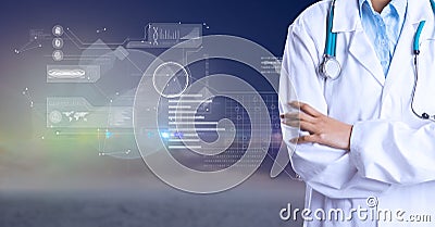 Midsection of doctor against futuristic background Stock Photo