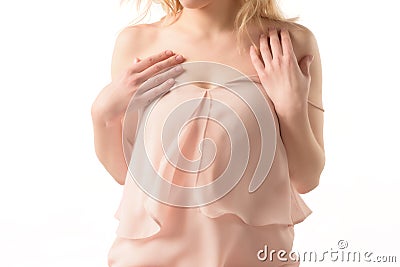 midsection view of elegant girl in pink chiffon dress, Stock Photo
