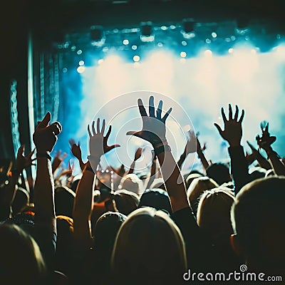 Crowd of people with raised hands AI generated Stock Photo