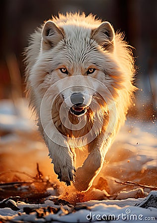 In the midst of a sunny day, this magnificent wolf thrives in its natural habitat. Stock Photo