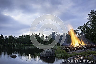 Midsummer bonfire in Finland Stock Photo