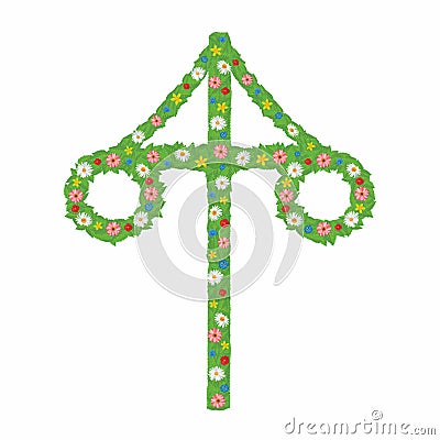 Midsummer in Sweden. Maypole. Vector illustration. Vector Illustration