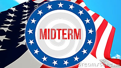 Midterm election on a USA background, 3D rendering. United States of America flag waving in the wind. Voting, Freedom Democracy, Stock Photo