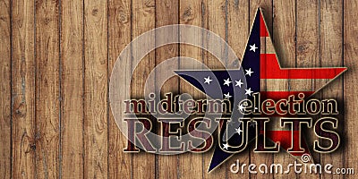 Midterm election voting results, text on wooden background Stock Photo