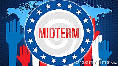 Midterm election on a World background, 3D rendering. World country map as political background concept. Voting, Freedom Democracy Stock Photo