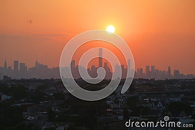 Midtown Manhattan skyline panorama at sunset Editorial Stock Photo