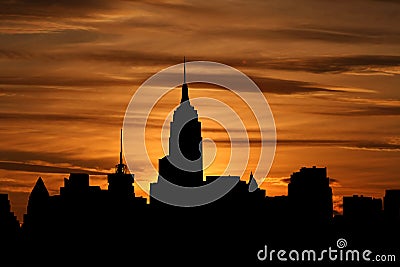 Midtown skyline at sunset Cartoon Illustration