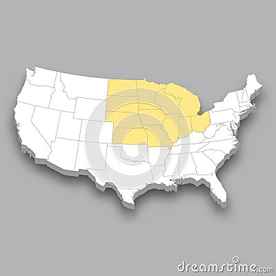 Midwest region location within United States map Stock Photo