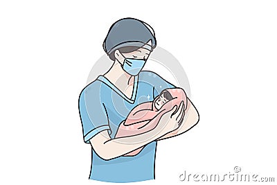 Midwife or doctor with newborn concept Vector Illustration