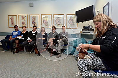 Midwife teach and demonstrate childbirth Editorial Stock Photo