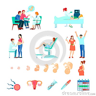 Midwifery Obstetrics Gestation Icon Set Vector Illustration