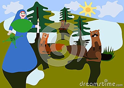 Midwinter feasts with saint Brigid and groundhog Vector Illustration