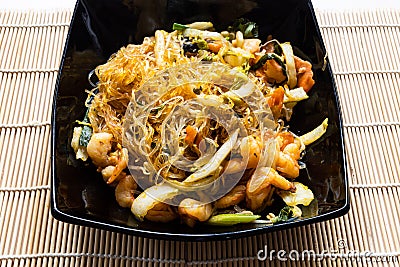 Mien Xao wok stir-fried glass noodles close up Stock Photo