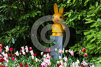 Yellow Miffy statue in the Keukenhof in 2022 in the Netherlands Stock Photo