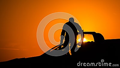 MiG-21 Lancer air fore pilot silhouette on sunset Top Gun fighter pilot Stock Photo