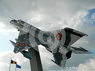 MiG 21 Lancer out of comission, used as a decoration, near Cluj, Romania Editorial Stock Photo