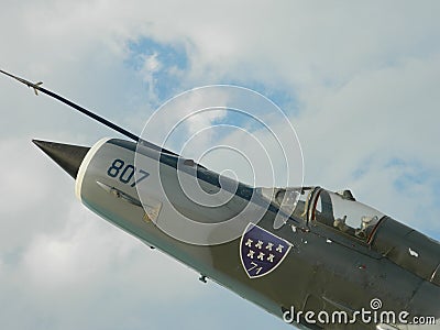MiG 21 Lancer out of comission, used as a decoration, near Cluj, Romania, cockpit closeup. Editorial Stock Photo