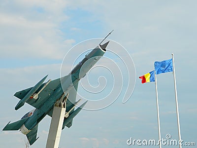 MiG 21 Lancer out of comission, used as a decoration, near Cluj, Romania Editorial Stock Photo