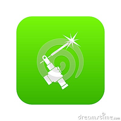 Mig welding torch in hand icon digital green Vector Illustration