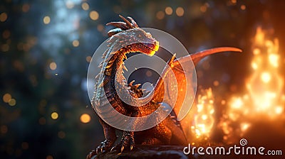 A mighty baby dragon after breathing fire. Stock Photo